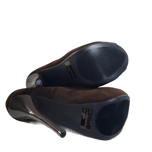 Qupid Brown Open Toe Slip-On Faux Suede Heels Sz 7 - Picture 7 of 9